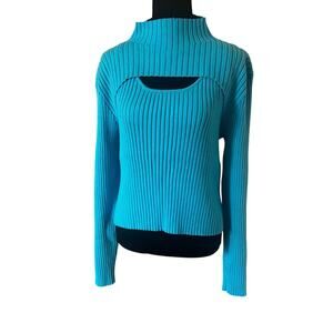 Pretty Garden Women's Two Piece Ribbed Sweater Top Turquoise Size XL